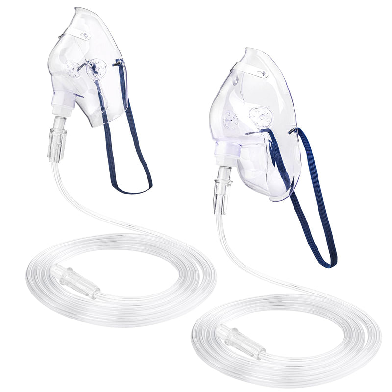 [Australia] - 2 Pack Oxygen Mask for Face with 6.6 Ft Tubing and Adjustable Elastic Strap - Adult - Clear Size M L (No Cup) 