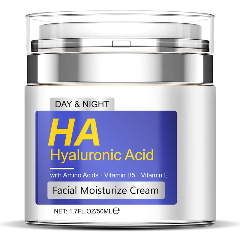 Hyaluronic Acid Moisturizer with Airless Pump, Facial Moisturize Cream with Amino Acids, Vitamin B5, Vitamin E, Anti-Aging, Hydrating, Reducing Fine Lines for Women, Suitable for Dry Skin, 1.7 Fl. Oz
