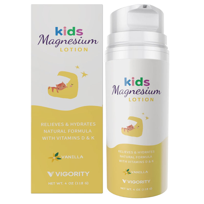 Vigority Magnesium Lotion for Kids & Babies Sleep - Bedtime Body Cream with Vanilla, Multi Vitamins & Botanical Extracts – Soothing Topical Magnesium for Relaxation, Calming & Soothing Relief 4 Fl Oz (Pack of 1)