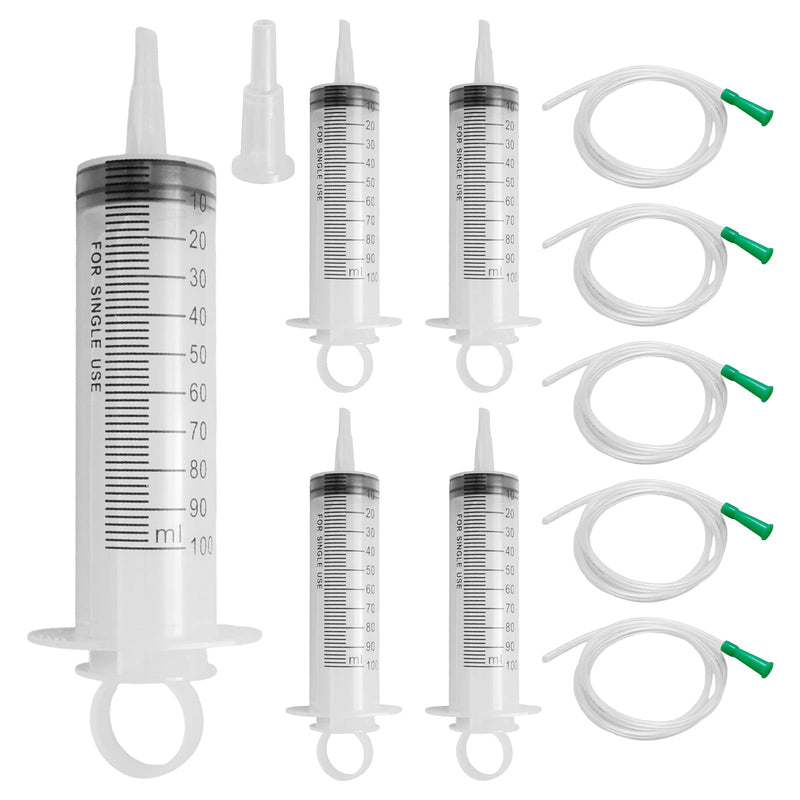 [Australia] - 5 pcs 100ml Large Plastic Syringe with 5 pcs 39" Handy Plastic Tubing, Suitable for Science Experiments, Plant Watering, Pet Feeding 