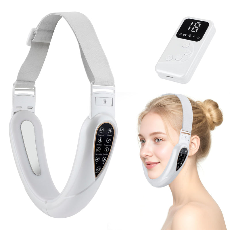 4 in 1 Massager for Face, Facial Sculpting Device for Double Chin, Reduces Sagging Skin, Remote Control Operation with 5 Modes, 15 Adjustable Intensities. (White) White