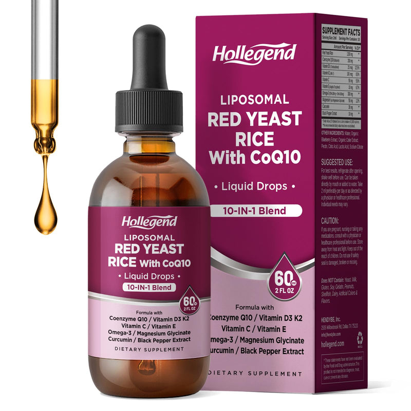 [Australia] - Liposomal Red Yeast Rice with CoQ10 Liquid Drops, 1200mg Red Rice Yeast Extract for Cholesterol Supplement,with Citrus Bergamot & Vitamins for Antioxidant,Heart Health, Vegan,2 FL OZ 