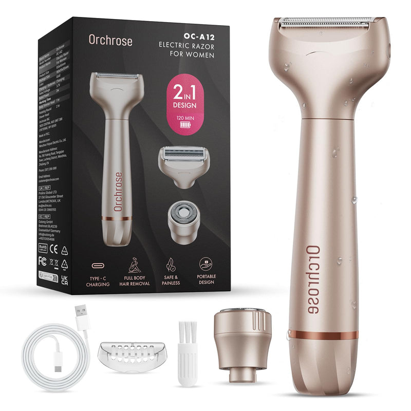 Electric Razor for Women Body: Rechargeable Painless Electric Shaver for Bikini Face Body Legs Underarms - 3-in-1 Blade and Rotary Shaving Head (Honey Gold) Honey Gold