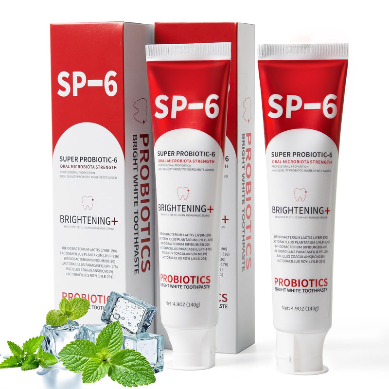 [Australia] - SP-6 Probiotic Whitening Toothpaste, SP-6 Probiotic Toothpaste, Enhanced Formula with 6 Probiotics for Teeth Whitening/Brightening, Enamel-Safe, Fluoride-Free, Fresh Mint Flavor, 4.9oz, 2Pack 2 