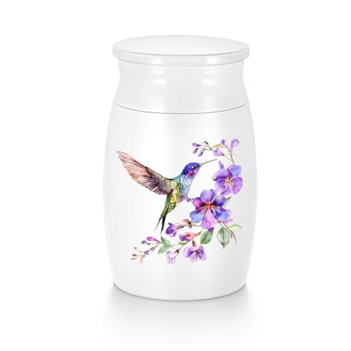 Abooxiu Small Hummingbird Mini Urn for Ashes Aluminium Memorial Small Ash Keepsake Urn Purple Hummingbird