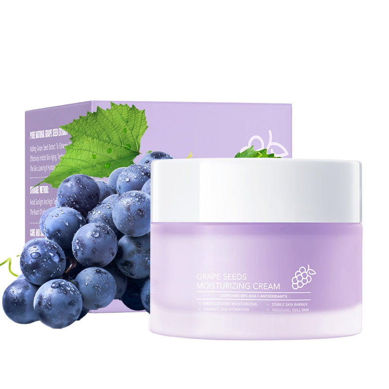 Grospe Grape Seed Face Cream - 1.76oz Anti-Aging Moisturizer with Vitamin E & Hyaluronic Acid, Deep Hydration for Dry Skin, Wrinkle Reducing Night Cream, Non-Greasy Formula for Women & Men
