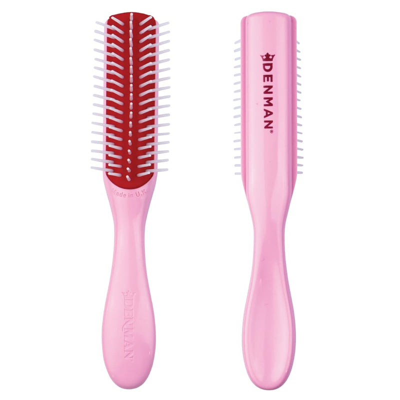 Denman Mini Curl Definer & Styler 5 Row Hairbrush for Detangling, Separating, and Defining Curls, Curly Hairbrush, Sleek Blowdrying - D14 Pink