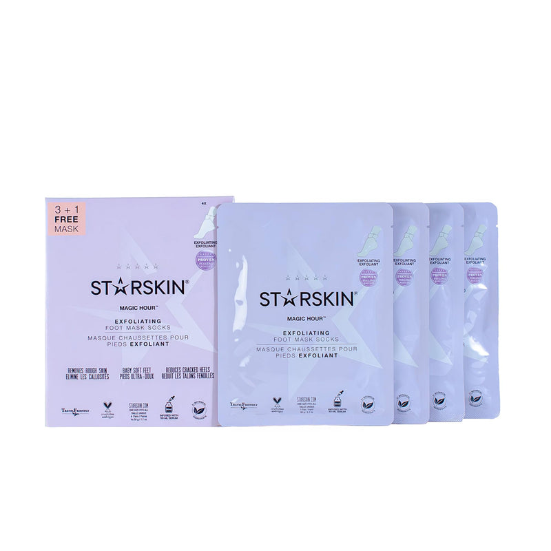 [Australia] - STARSKIN Magic Hour, Exfoliating Foot Mask Sock with Lactic and Glycolic Acid, Gently Removes Calluses and Dead Skin for Effective Peeling, K Beauty Skincare (4 Pack) 