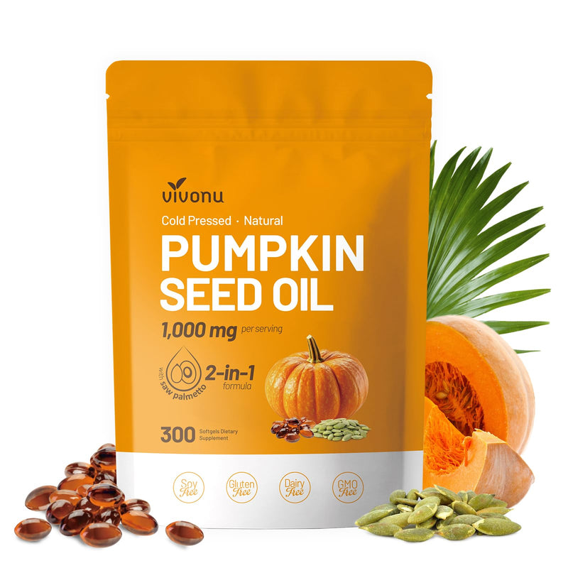 [Australia] - Pumpkin Seed Oil with Saw Palmetto Capsules | Cold Pressed, Pure Virgin Oil, Essential Fatty Acids & Phytosterols 300 Softgels Supports Hair, Urinary, Bladder & Prostate Health, Non-GMO 300pcs/1bag 