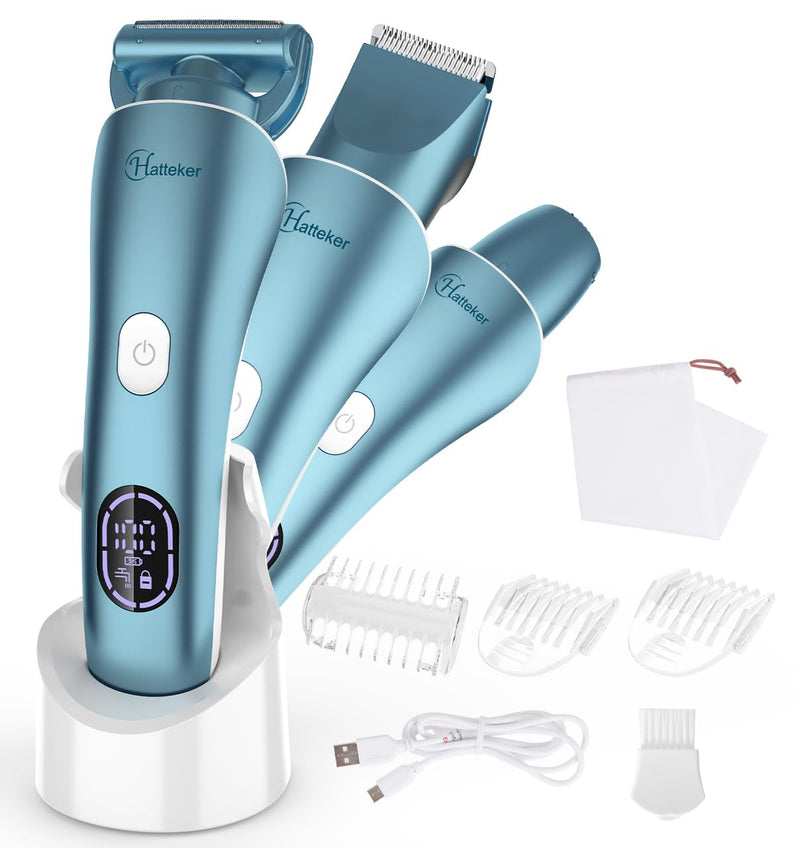 Hatteker Women's Electric Shaver Bikini Trimmer Hair Trimmer for Women Electric Razor for Legs Bikini Underarm Public Hairs Led Display IPX7 Waterproof Gift for Women (Blue) Blue
