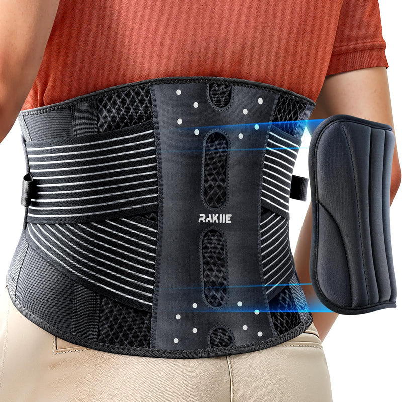 [Australia] - Thin Back Brace, 6X Metal Lower Back Support for Men Women, Lightweight Lumbar Support with 3D Pad, Breathable Support Belt for Herniated Disc, Sciatica Pain Relief, Gray Size M 