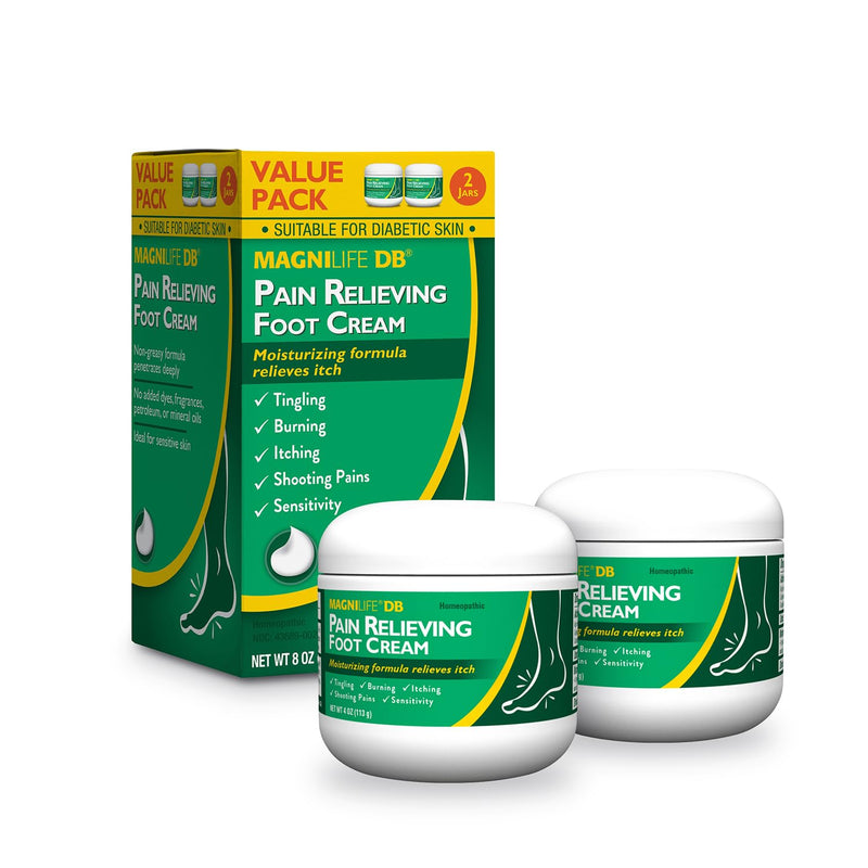 MagniLife DB Pain Relieving Foot Cream, 4 Oz Jar (2 Pack) Calming Relief for Burning, Tingling, Shooting & Stabbing in Feet & Legs, Moisturizing & Hydrating Foot Cream for Diabetic & Sensitive Skin 2-4oz Jars