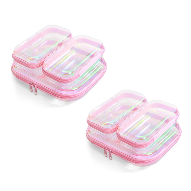 Clear Hard Shell Zipper Case, Surface scratch resistant material, Portable Cosmetic Bag with Zipper, Diaper Bag Organizing Pouches, Hard Plastic Case, Clear Bags for Organizing, Pink （6 Pcs） 4M+2L