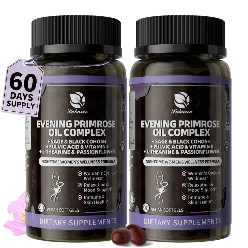 [Australia] - 2 Pack Evening Primrose Oil Complex for Women ‚Äì Hormone Wellness with Cold-Pressed EPO, 10% GLA, Sage, Fulvic Acid, L-Theanine ‚Äì Cyclical Balance, Mood, Skin & Immune Health, 180 Softgels 2 Pack 