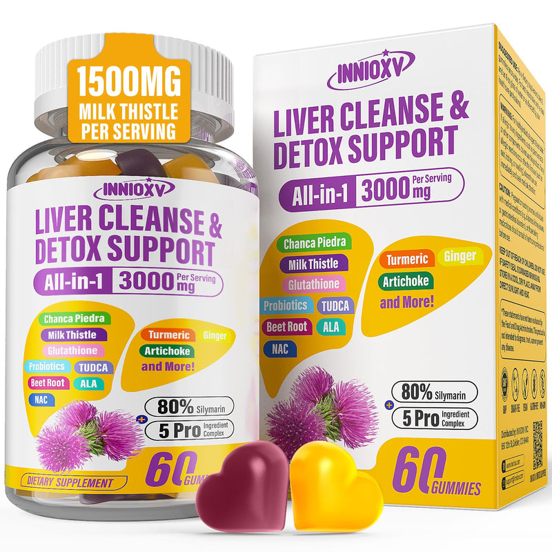 [Australia] - Liver Cleanse Detox & Repair Gummies - 29-in-1 1500mg Milk Thistle Supplement with Beetroot Dandelion Artichoke, Vegan Gummy with NAC TUDCA Vitamins Supports Immune, Boosts Energy, Gut Health, 60 ct 