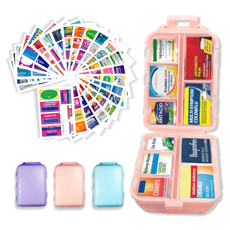 Large Pill Organizer 3 Pack with 146x3 Labels, Pink Blue Purple | Set of 3 large 10-compartment pill cases with 146x3 labels for vitamins, supplements, daily routines, work, and travel 3 Packs (Large) Blue+pink+purple