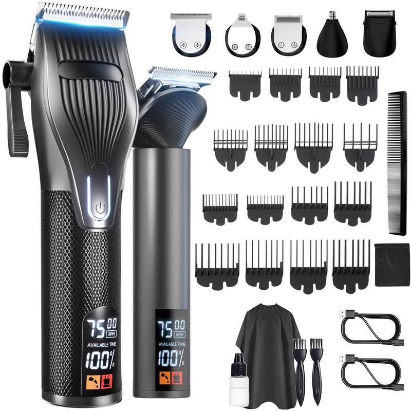 [Australia] - Hair Clippers for Men, Professional Cordless Hair Cutting and Trimmers Set with 7500RPM Powerful Motor & LCD Display, Mutil Function Mens Electric Hair Grooming Shaver Kit for Nose, Face, Body, Beard Black 
