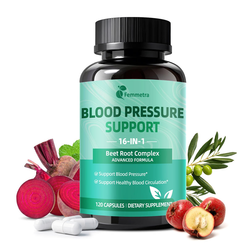 [Australia] - 16-in-1 Blood Pressure Supplements with 500mg Beetroot Powder - Nitric Oxide Supplement for Healthy Blood Circulation, Heart Healthy & Blood Pressure Support - 120 Vegan Capsules 