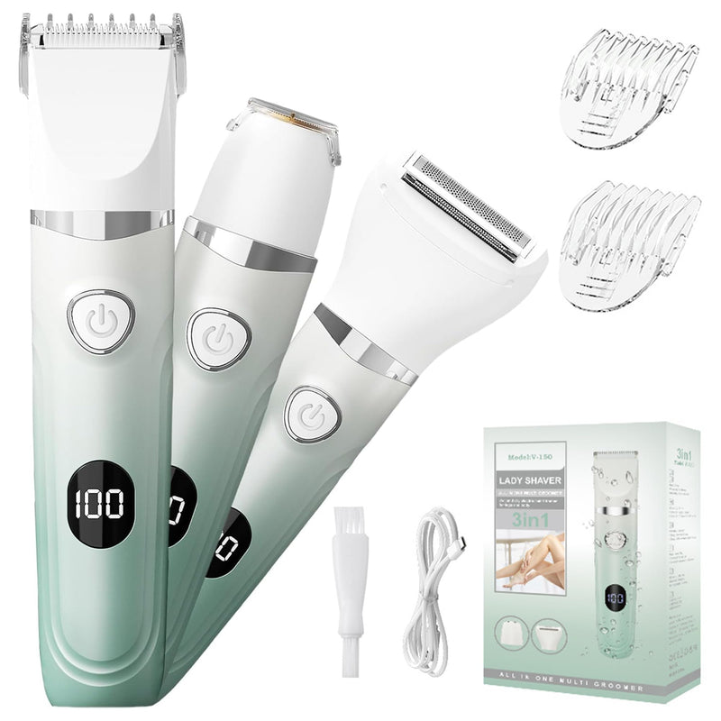 Bikini Trimmer for Women, 3 in 1 Electric Shaver for Womens,Painless Personal Body Hair Groomer,Smooth Hair Trimmer for Legs Body Facial Hair, IPX7 Waterproof