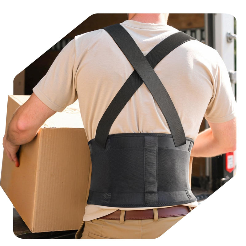 [Australia] - Medical-Grade Work Back Brace with Adjustable Shoulder Straps [Stronger Support & Breathable Mesh] Lower Back Support Belt for Men Women - Pain Relief for Lifting, Warehouse, Construction & Moving Black Large 
