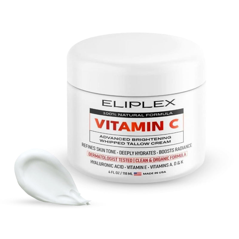 Whipped Tallow Cream – Vitamin C + Hyaluronic Acid | Grass-Fed Tallow, Deep Hydration & Glow | Regenerative Face & Body Balm | 4 oz.