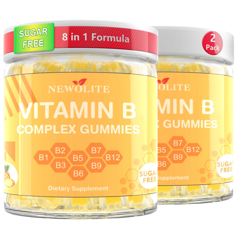 2 Pack Vitamin B Complex Gummies for Women Pineapple Flavor Daily Vitamin C B1,B2,B3,B5,B6,B7,B9,B12 Biotin Folate Supports Energy, Mood, Immune System Sugar-Free Vegan Work Adults(120Count) 60 Count (Pack of 2)