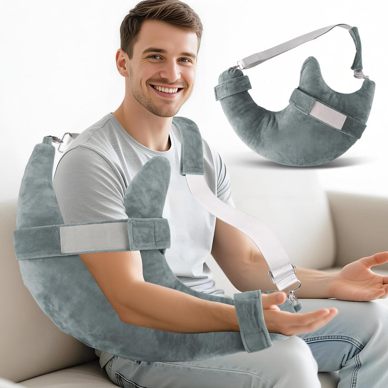 [Australia] - Shoulder Surgery Pillow Rotator Cuff Pillow with Strap Arm Pillow Shoulder Pillow for Shoulder Pain Arm Pillows for Adults After Surgery Rotator Cuff Surgery Recovery Pillow Grey L Large 