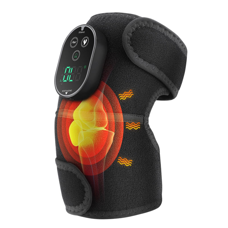 Cordless Knee Heating Pad for Pain Relief & Arthritis, Heated Knee Massager Brace Wrap 6 Heating Levels, 3 Vibration and Timing Modes, 3 in 1 Heating Pads for Shoulder Elbow Women Men Black