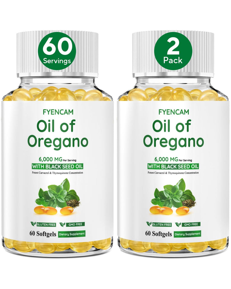 [Australia] - Oil of Oregano with Black Seed Oil, 6000mg Oregano Oil Capsules Organic with Carvacrol & Thymoquinone, 2 in 1 Supplement for Immune Health, Non-GMO, Easy to Swallow, 2 Bottle, Total 120 Softgels 