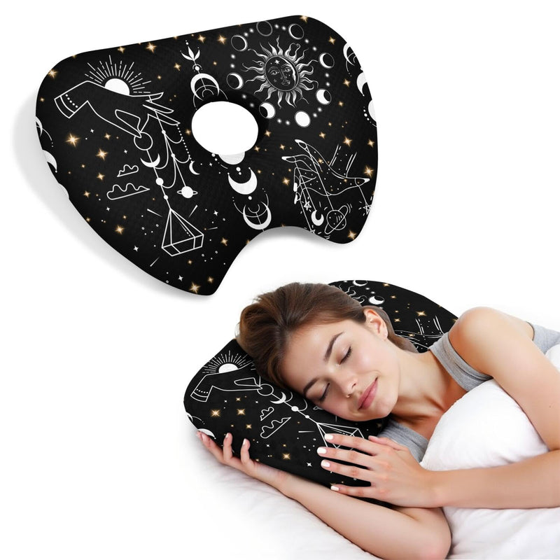 [Australia] - Ear Piercing Pillow for Side Sleepers Pillows with Holes for Ear Pain,Donut Pillow for Ear Side Sleeping Pillow for Adults CNH Ear Pain Relief Pressure Sores Ear Pillow with Hole in Center Black Gothic 17.5"x12.6" 
