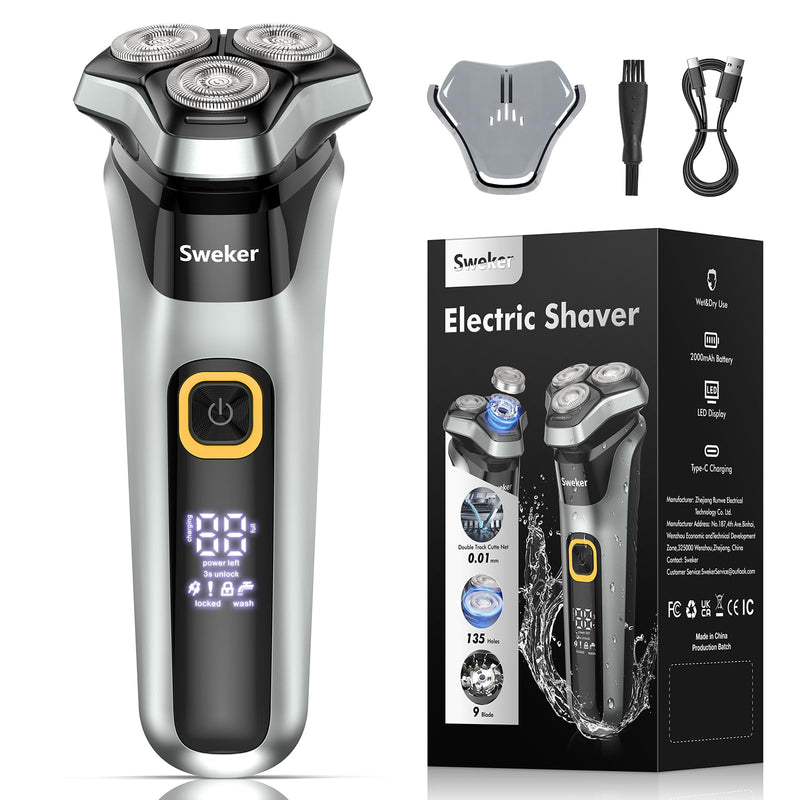 [Australia] - Electric Razor for Men, Rechargeable Electric Shaver with Pop-up Trimmer for Sideburns Trimmer, Wet Dry Cordless Electric Shaver, Travel Lock, IPX6 Waterproof Black 