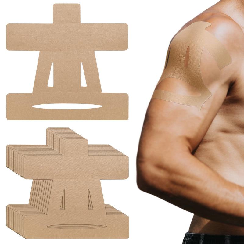 20 Count Kinesiology Tape for Shoulder Precut Shoulder Tape for Pain Relief, Waterproof & Elastic, Breathable Latex-Free Tape for Pain Support and Muscle Sports (Beige) Beige