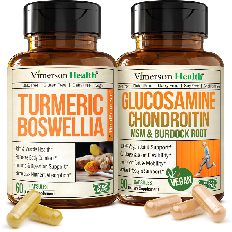 [Australia] - Joint Support Bundle ‚Äì 2-Pack Organic Turmeric Supplement with 95% Curcuminoids + 65% Boswellia Extract, Ginger Root & Black Pepper (BioPerine) + Vegan Glucosamine Chondroitin MSM ‚Äì 60 + 90 Capsules 