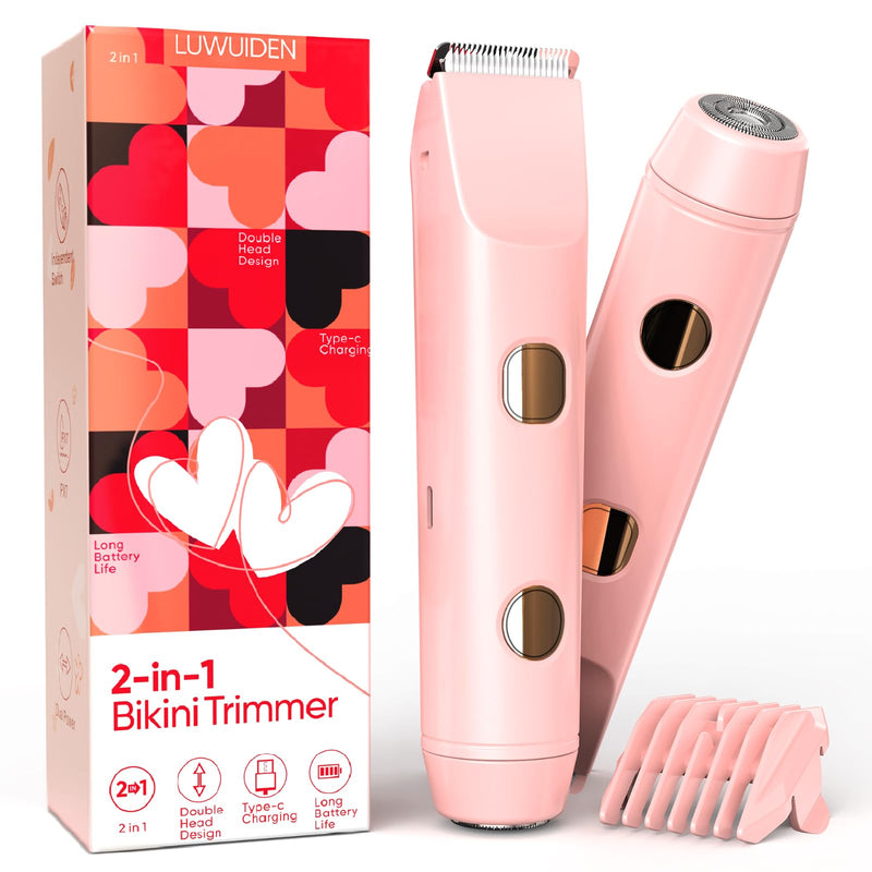 Bikini Trimmer for Women Electric Razors for Women, IPX7 Waterproof Hair Razor, Ceramic Blade Hair Trimmer Wet & Dry Use, Womens Painless Electric Shaver for Facial and Body-Pink Pink