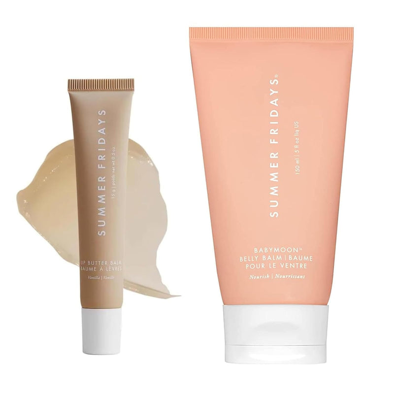 [Australia] - Summer Fridays Vanilla Lip Butter Balm & Babymoon Belly Balm Gift Set - Lip & Body Care Bundle to Help Moisturize Dry Skin & Help Reduce the Appearance of Stretch Marks (2 Count) 