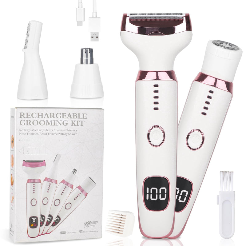 [Australia] - Electric Razors LED Display for Women Men, 2025 Wet/Dry Lady Shaver,4 in 1 Cordless Hair Remover with IPX7 Waterproof,Smooth & Silky Portable Bikini Electric Grooming Set Pink 
