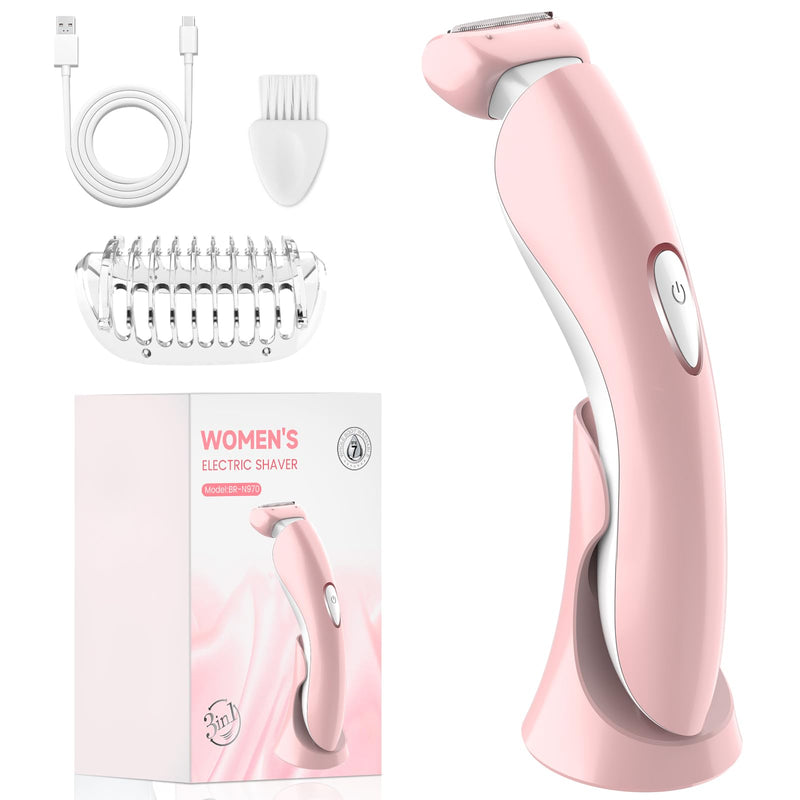 [Australia] - Electric Razor for Women - Painless Eletric Shavers for Women, Body Hair Removal for Legs and Underarms, Ladies Bikini Trimmer Wet Dry Shave, Rechargeable, with LED Light, Pink 970 