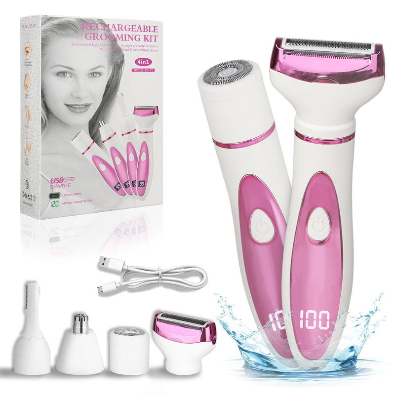 [Australia] - Electric Razor for Women Men,4 in 1 Painless Ladies Wet & Dry Body Razors and Facial Hair Remover,Rechargeable Led Display Hair Removal Kit for Nose Face Body Leg Bikini Arm Hair (Pink) Pink 