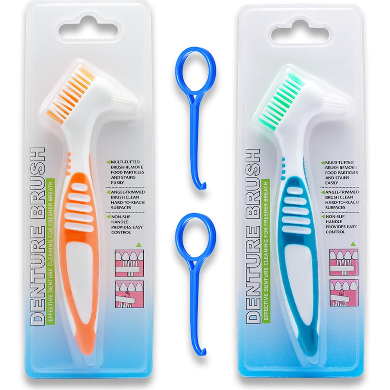 [Australia] - Denture Brush Dual Head Toothbrushes False Teeth Brush Denture Cleaning Kit Toothbrush (Orange Green) Orange Green 