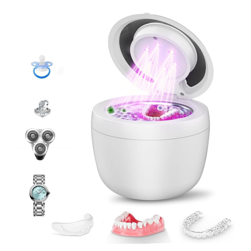 [Australia] - Staredy Ultrasonic Retainer Cleaner for Dentures,Oral Dental, 6 UV Lights-4 Mode-200ML Denture Cleaner Machine for Aligner,Braces, Jewelry with Mouth Guard Cleaner-Touchscreen (white) white 