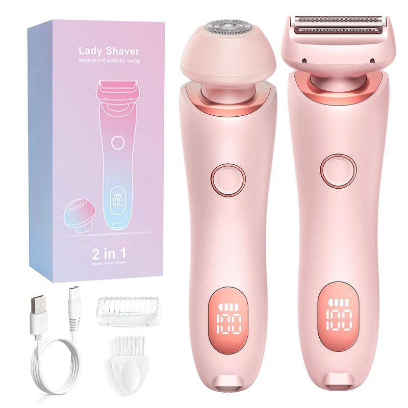 [Australia] - Livora Electric Shaver for Women, The Silk Glide Pro 3.0 Razor, Dusk Razor for Women, 2 in 1 Wet & Dry Painless Hair Removal with 2 Removable Heads for Bikini, Leg, Armpit, Body (Pink) 
