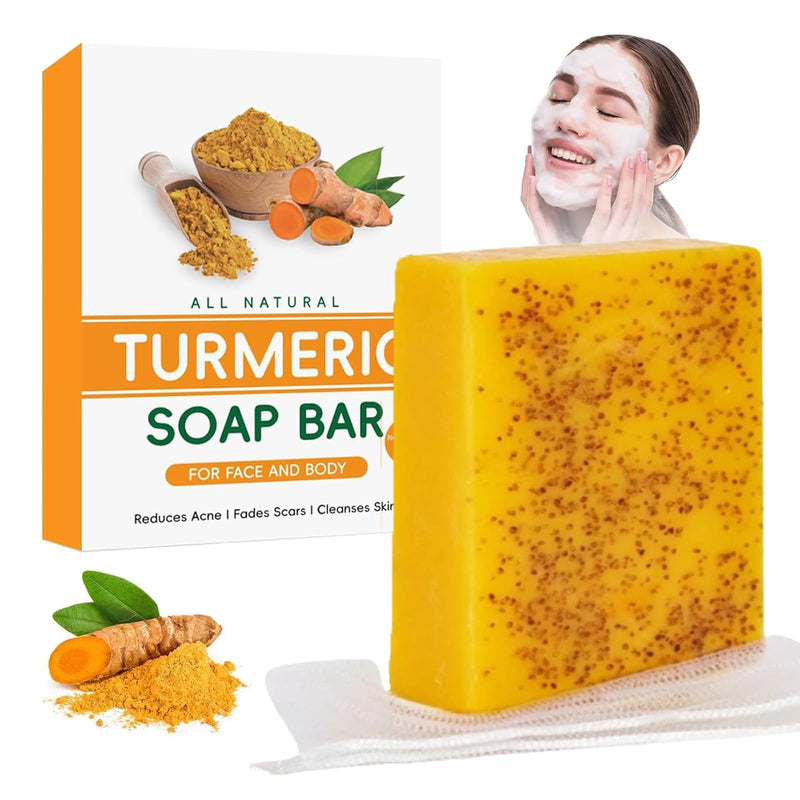 Jabon de Curcuma para Las Manchas, Crema para Manchas Oscuras en La Cara, Jabón para La Cara, Jabón de Cúrcuma Con Vitamina C para Cara y Cuerpo, Piel Hidratante y Calmante de Piel Sensible, 100g | Jabón para La Cara, Jabón de Cúrcuma Con Vitamina C pa...