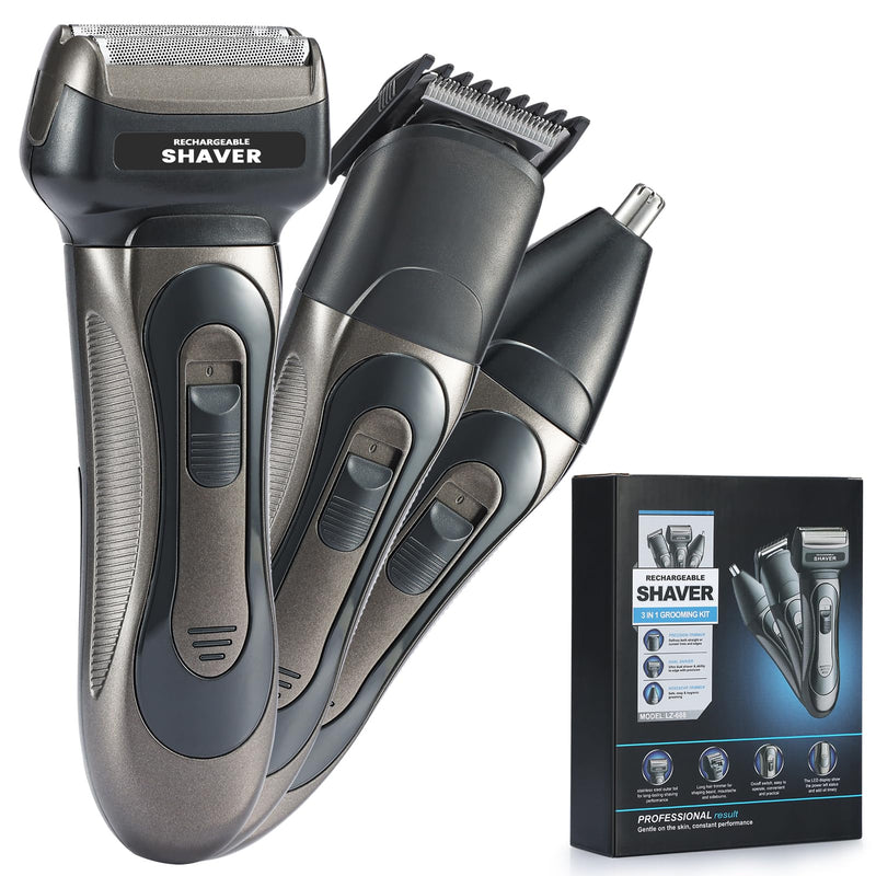 [Australia] - Electric Razor for Men, 3-in-1 Nose Hair Trimmer with Foil Face Shaver, Waterproof Wet & Dry Electric Razor for Smooth Skin with 60min Battery Runtime, USB-C Fast Rechargeable 