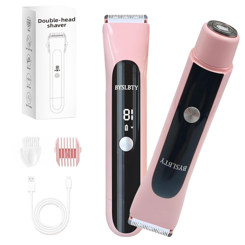 [Australia] - 2 in 1 Bikini Trimmer for Women Dual Head Electric Shaver,IPX7 Waterproof Wet & Dry, Painless Shaver for Body Face Private Area Pink Pink（new Version） 