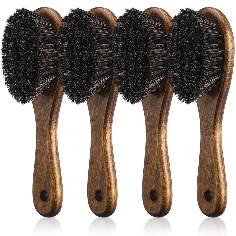 Patelai 4 Pieces Barber Fade Brush Set with Natural Fiber Wooden Handle Beard Styling Brush, Neck Duster, and Cleaning for Men's Grooming (Brown) brown