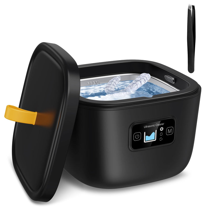 [Australia] - Ultrasonic Retainer Cleaner, Denture, Retainer Cleaner Machine for Denture, Mouth Guard, Jewelry, Brace, Toothbrush Head, 43kHz UV Ultrasonic Retainer Cleaner with 255ML Black 