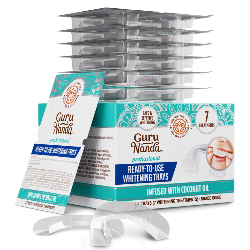 [Australia] - GuruNanda Ready-to-Use Prefilled Whitening Trays (7 Treatments) with 8% Hydrogen Peroxide to Remove Surface Stains, Fast & Easy Teeth Whitening for Sensitive Smiles 