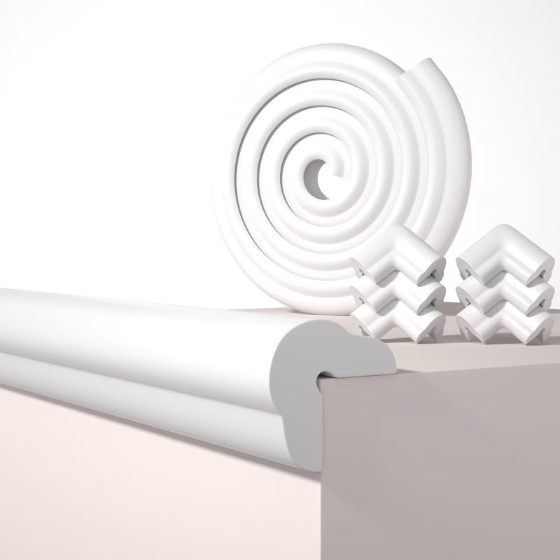 [Australia] - Edge Protector for Baby Proofing, 6.6FT 0.67‚Äô‚ÄôTh L-Shape Air Buffering Soft NBR Rubber Foam Furniture Edge Bumper Guards with 6 Corners, Pre-Taped, Thick Table Bumper Guard for Babies (White-gray) White-gray 0.67''Th (6.56FT) 