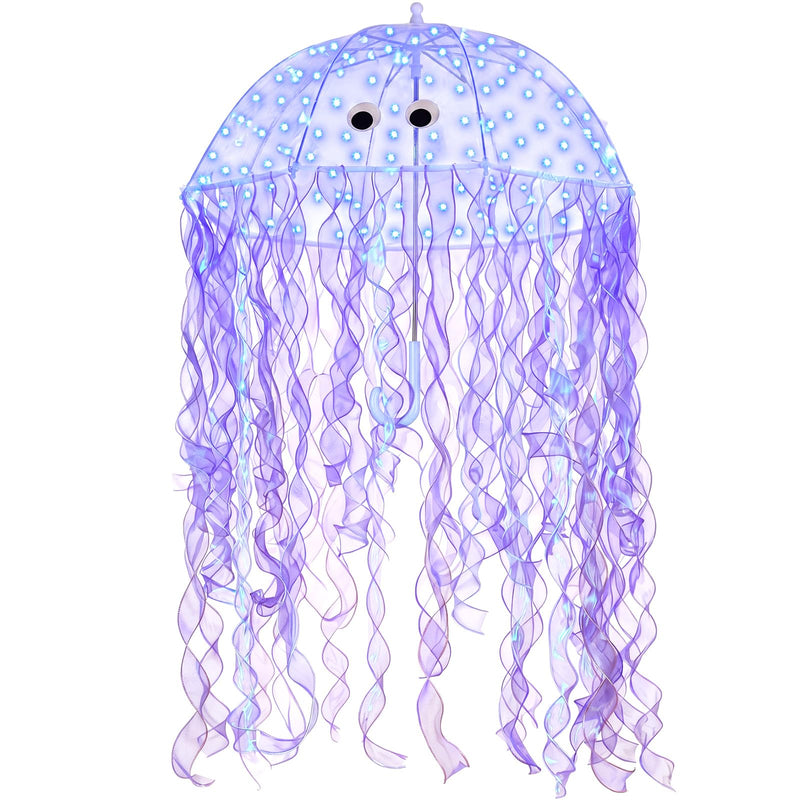 Halloween DIY Jellyfish Costume Set Including Clear Bubble Umbrella Ribbons LED String Lights Eyes and Glue for Halloween Costume Sea Creature Cosplay