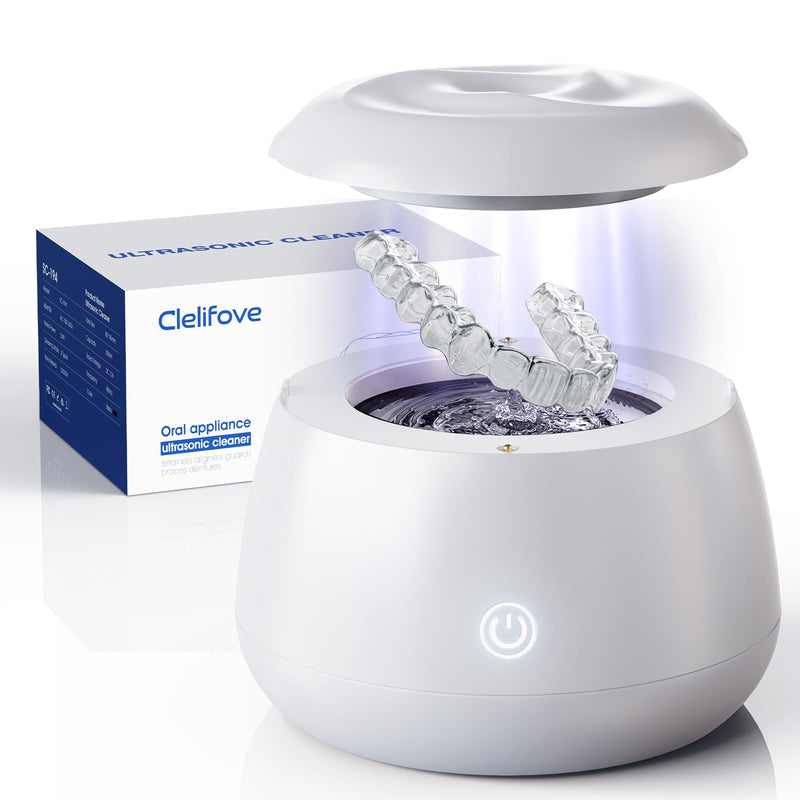 [Australia] - Ultrasonic Retainer Cleaner Machine 48kHz Denture and Aligner Cleaning Pod for Mouth Guards Night Guards Dental Trays Braces Toothbrushes Jewelry with 200ML Capacity (White) White 
